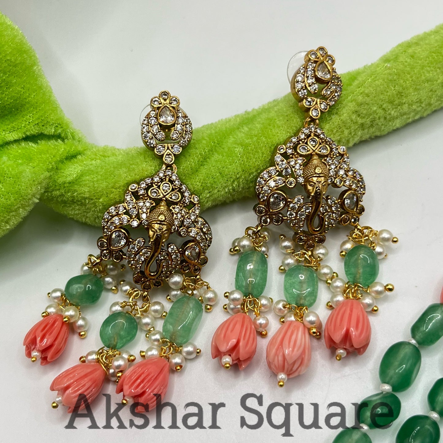 Antique Tulip beads  Ganesha necklace set