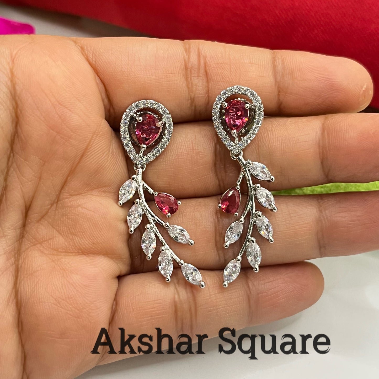 Silver CZ Leaf Earrings