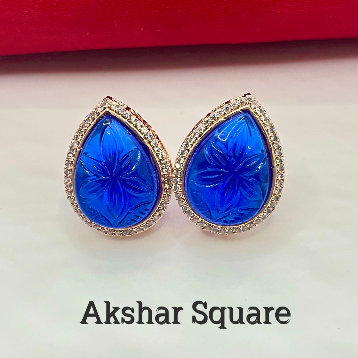 Rosegold carved stone stud earrings