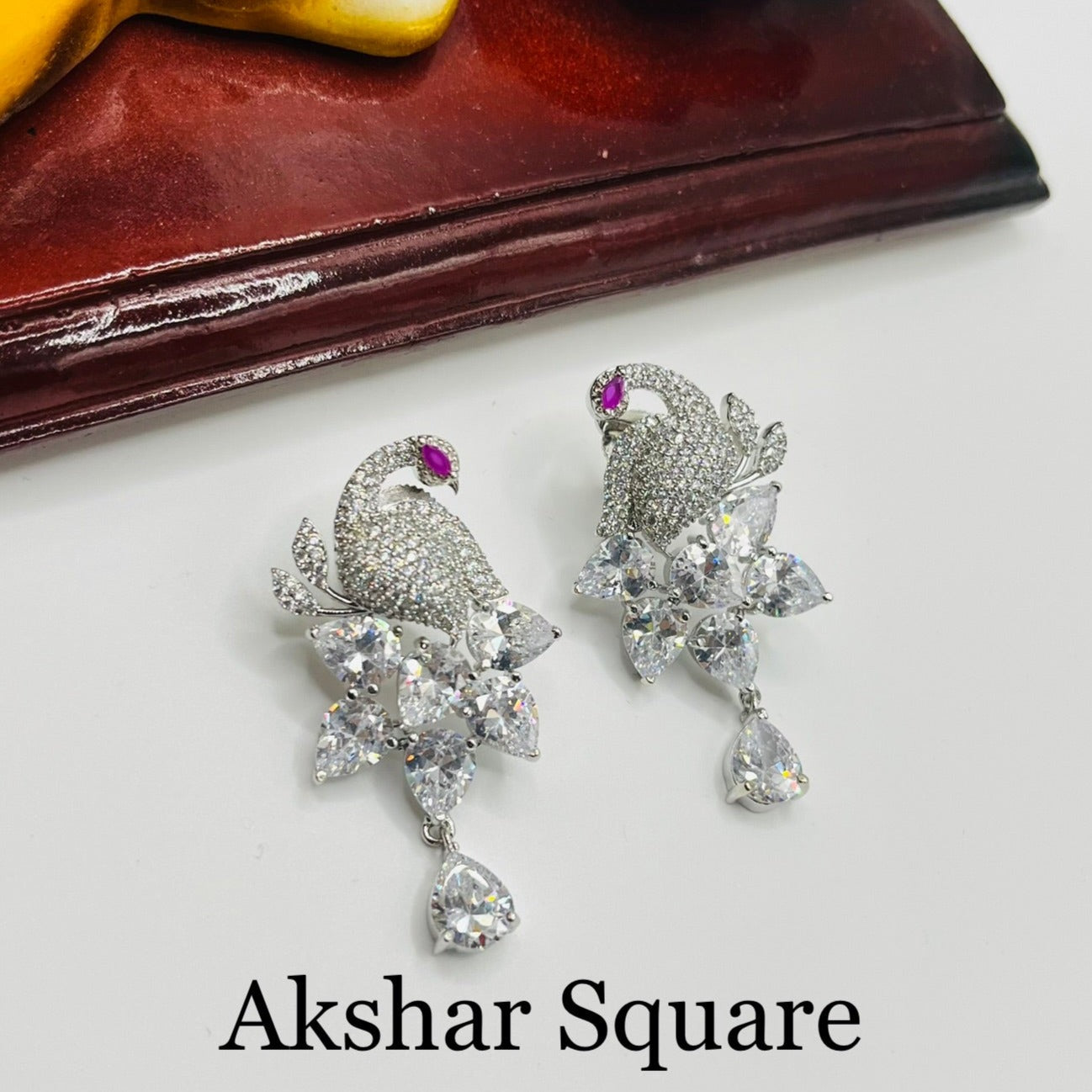 Rhodium CZ Peacock Earrings