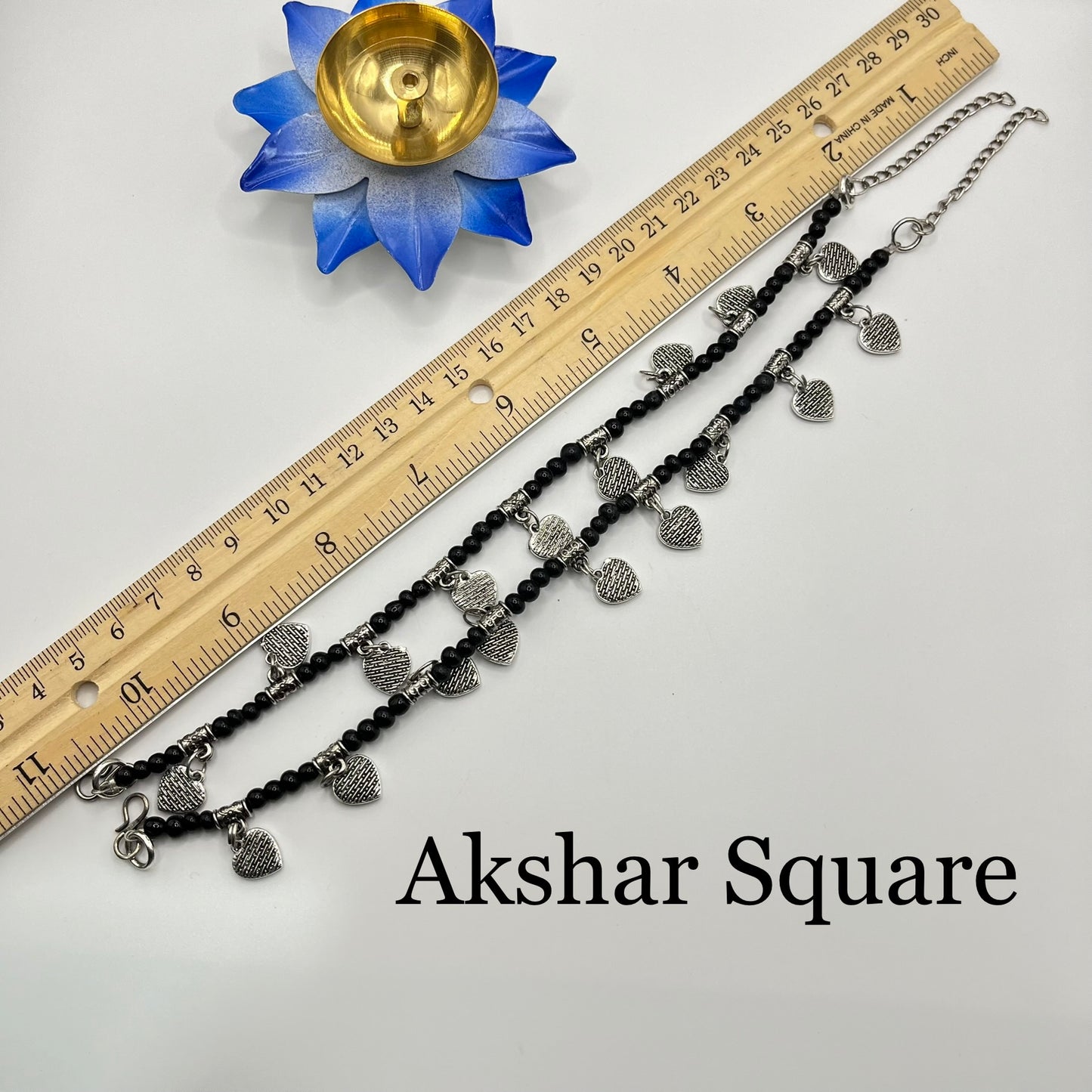 Black beads heart anklets
