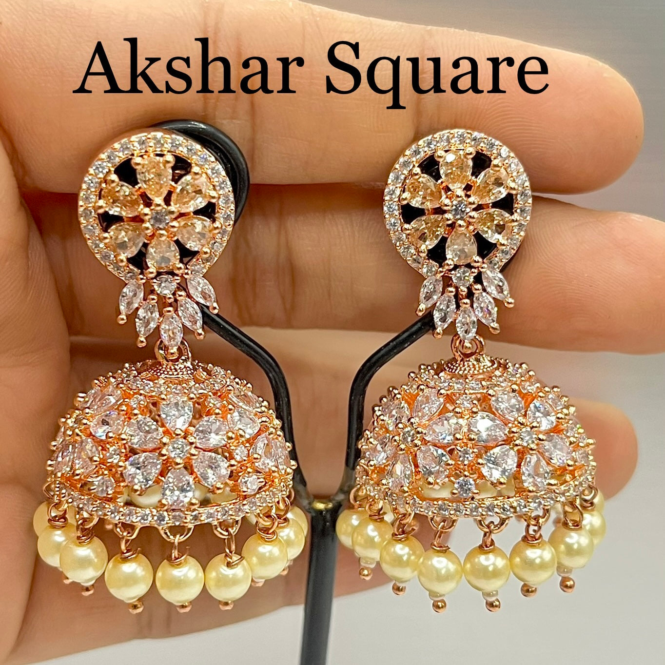 Rosegold CZ Jumka Earrings