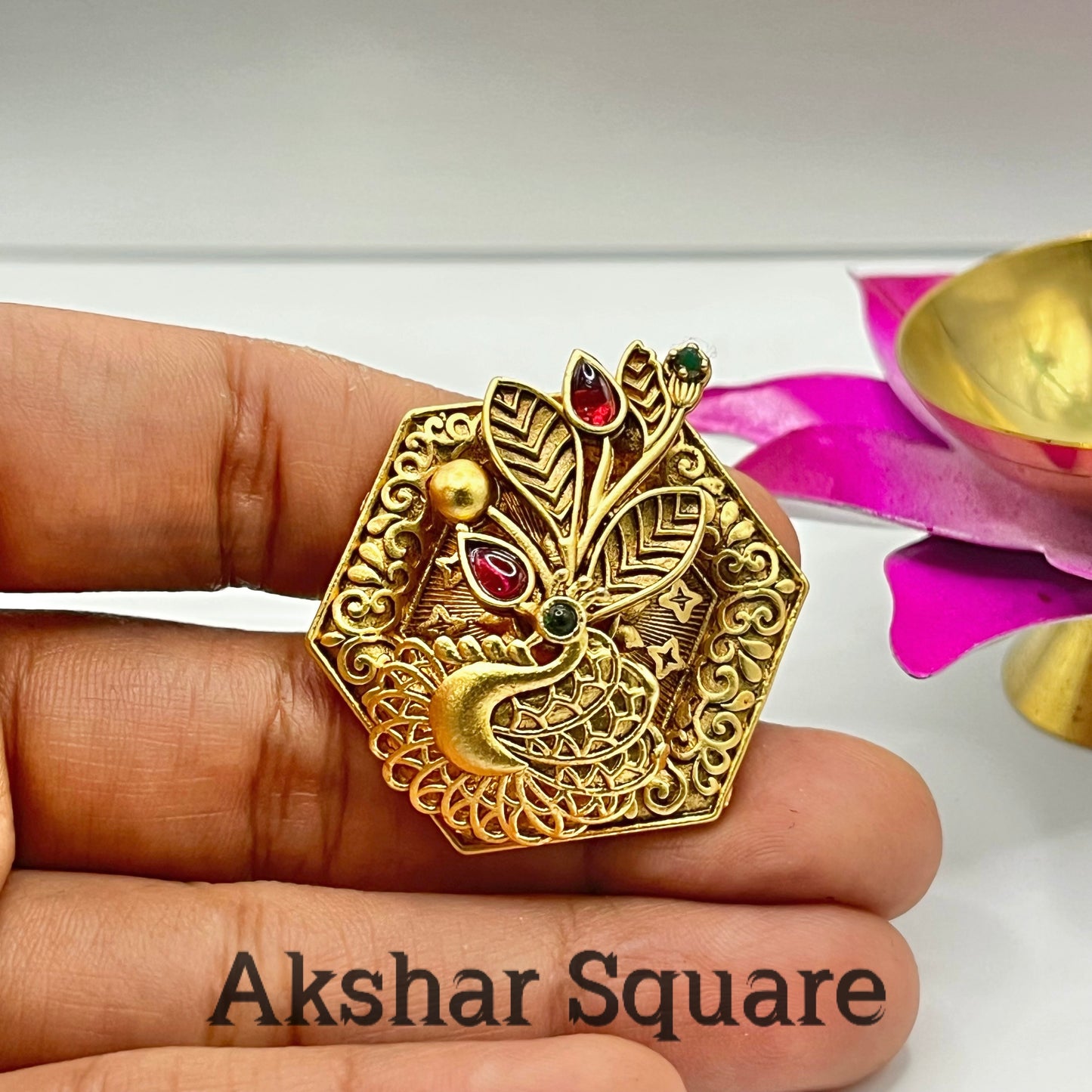 Rajwadi gold peacock Finger ring