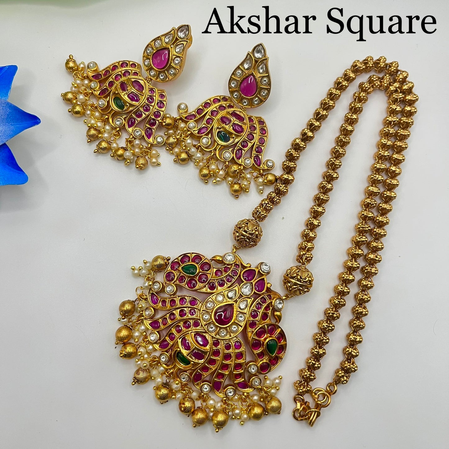 Kempu stone necklace set