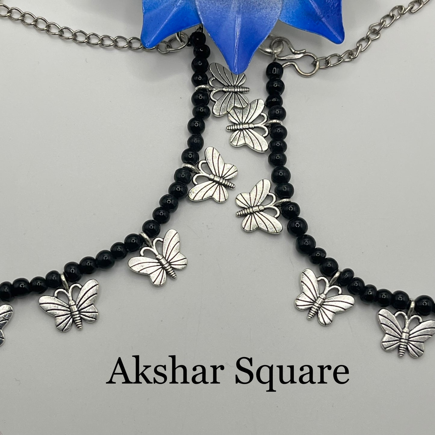 Black bead butterfly anklets