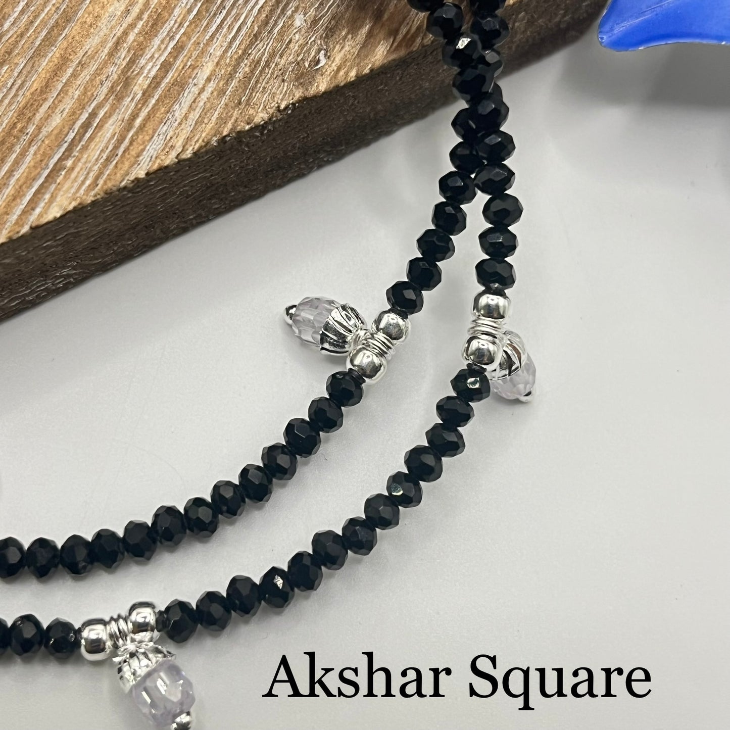 Black Bead Anklet with crystal drops