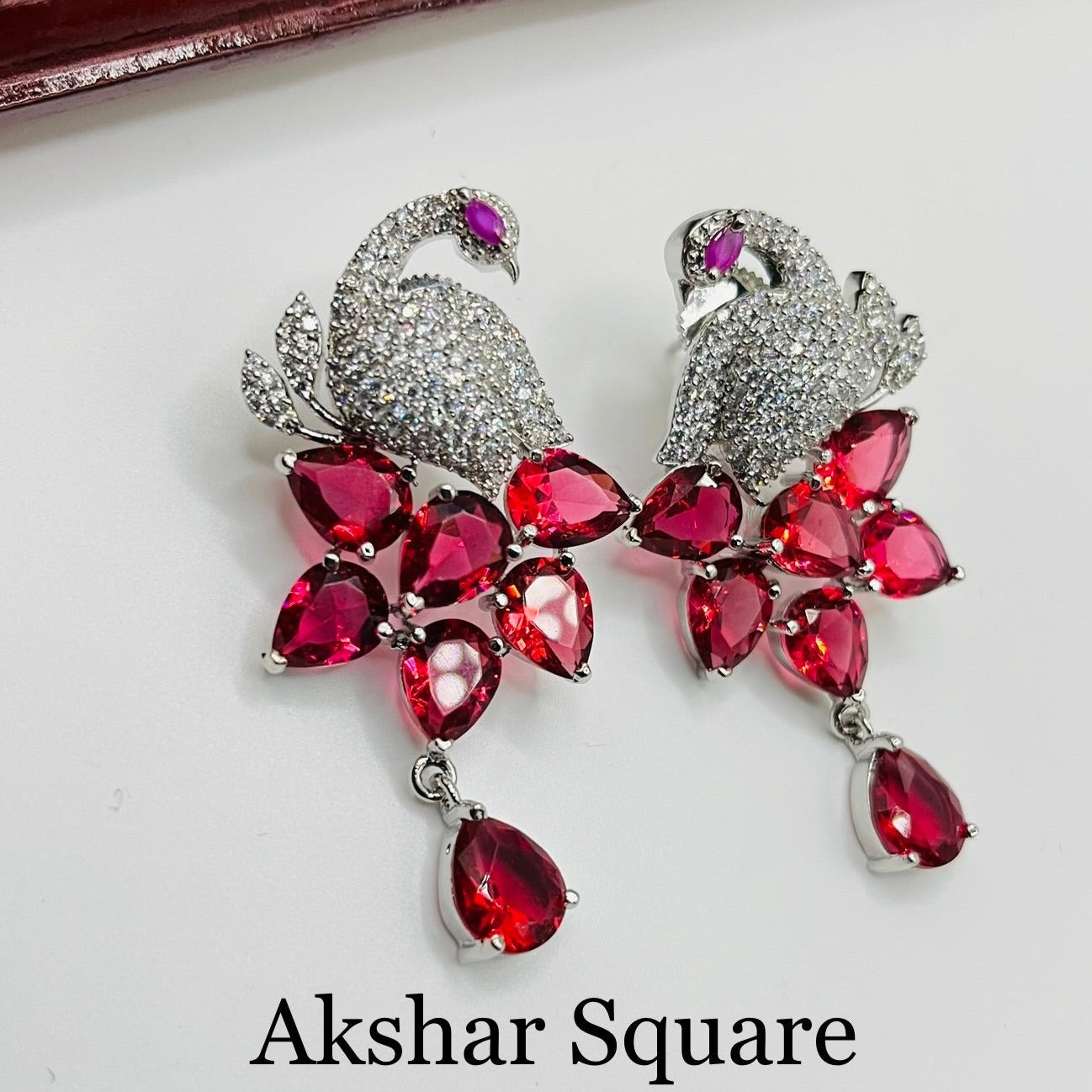 Rhodium CZ Peacock Earrings
