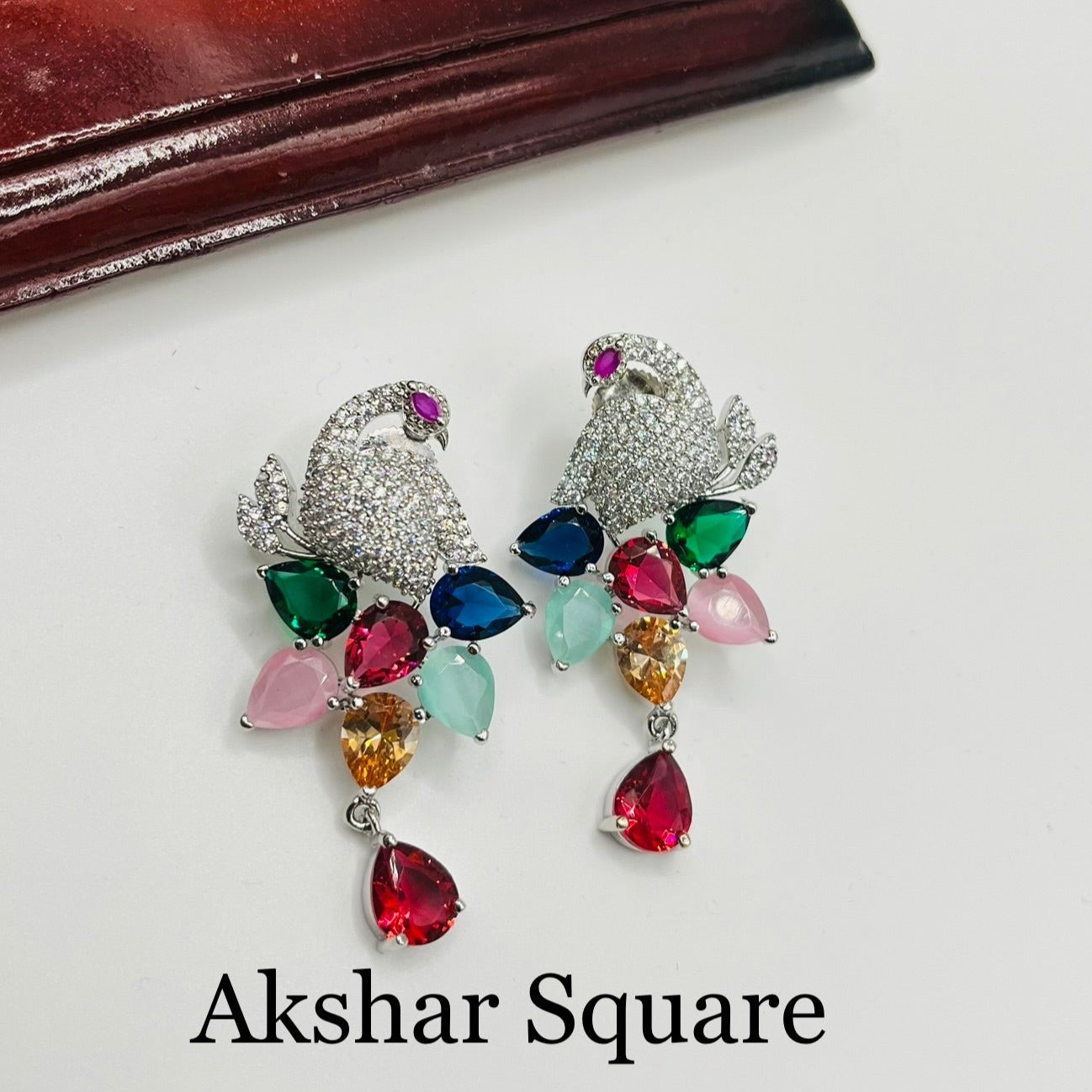 Rhodium CZ Peacock Earrings