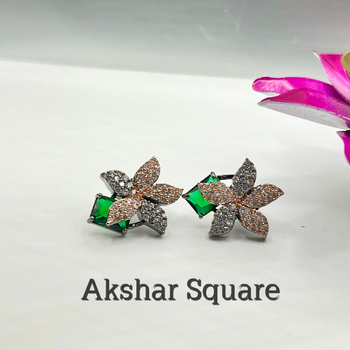 Victorian Rose CZ Stud Earrings