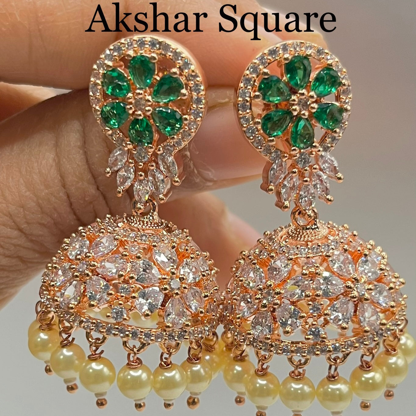 Rosegold CZ Jumka Earrings