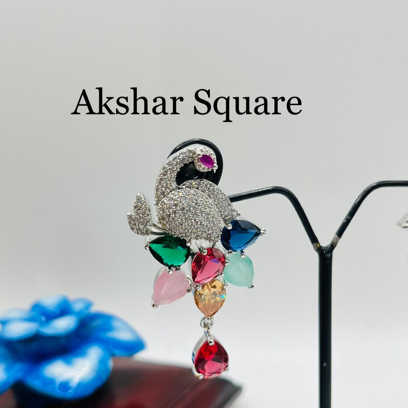 Rhodium CZ Peacock Earrings