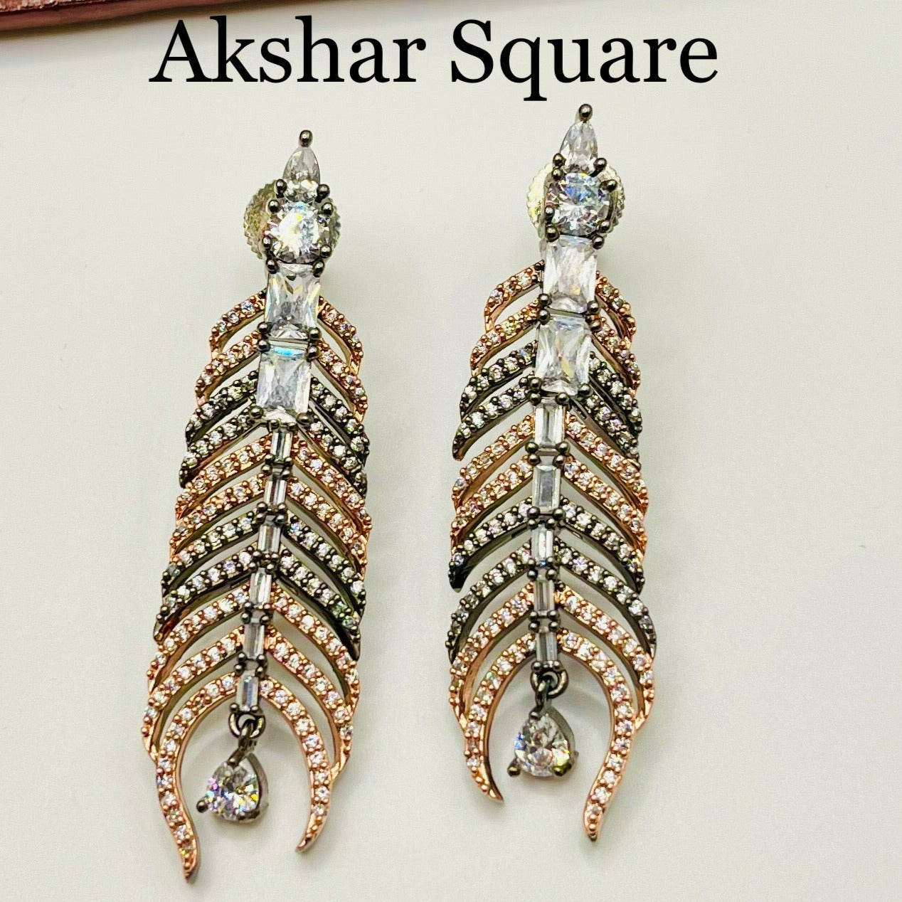 Peacock feather CZ Earrings