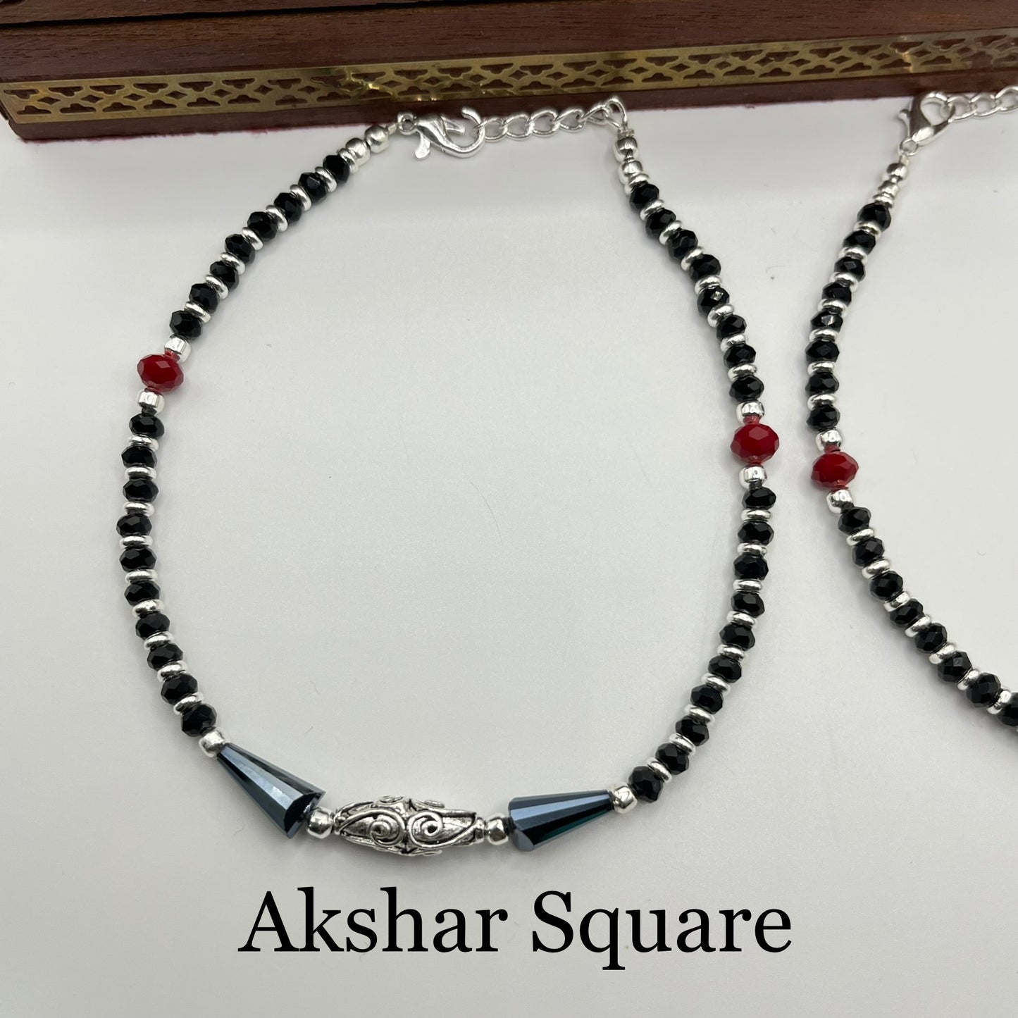 Black crystal beads anklet