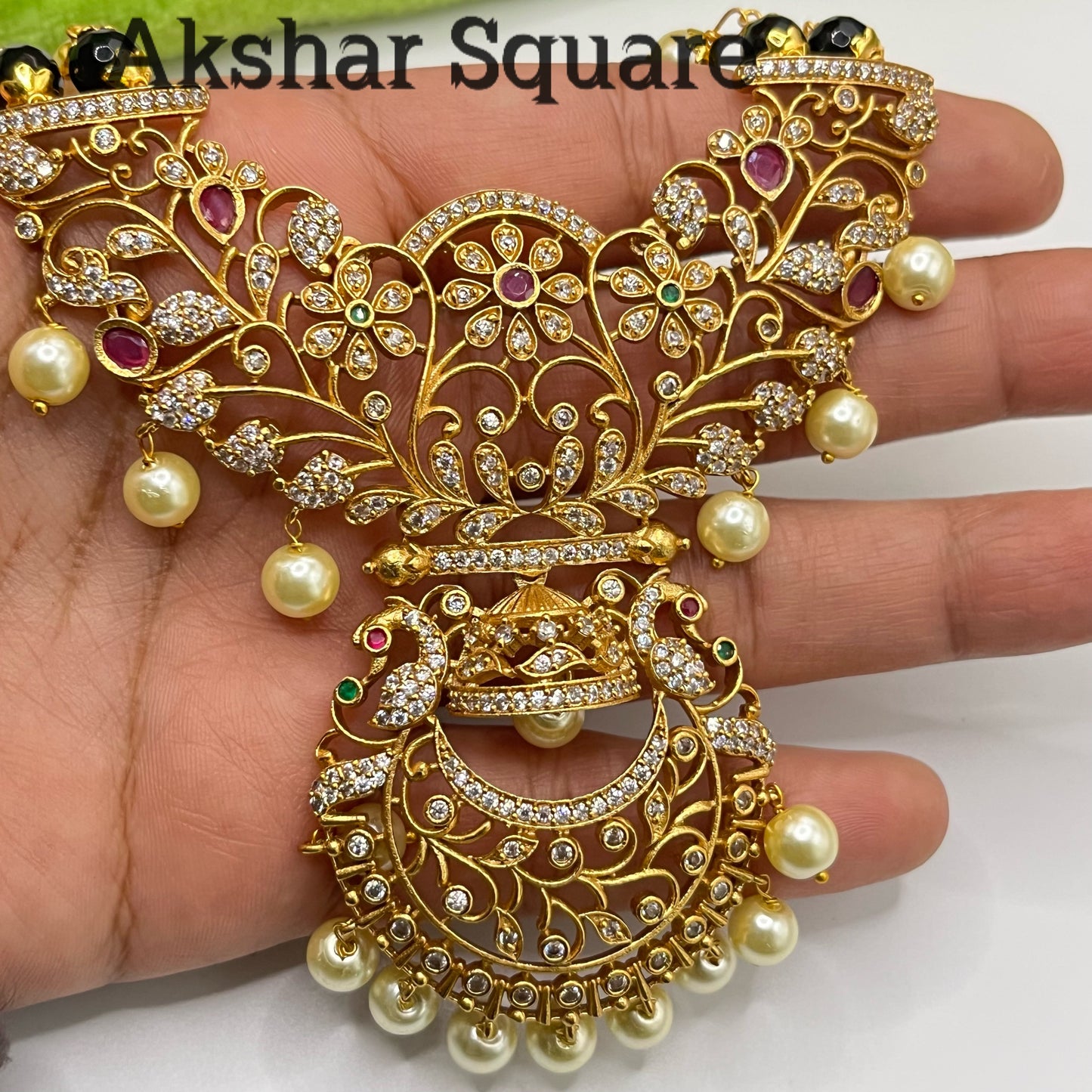 Matt gold finish beads haaram set