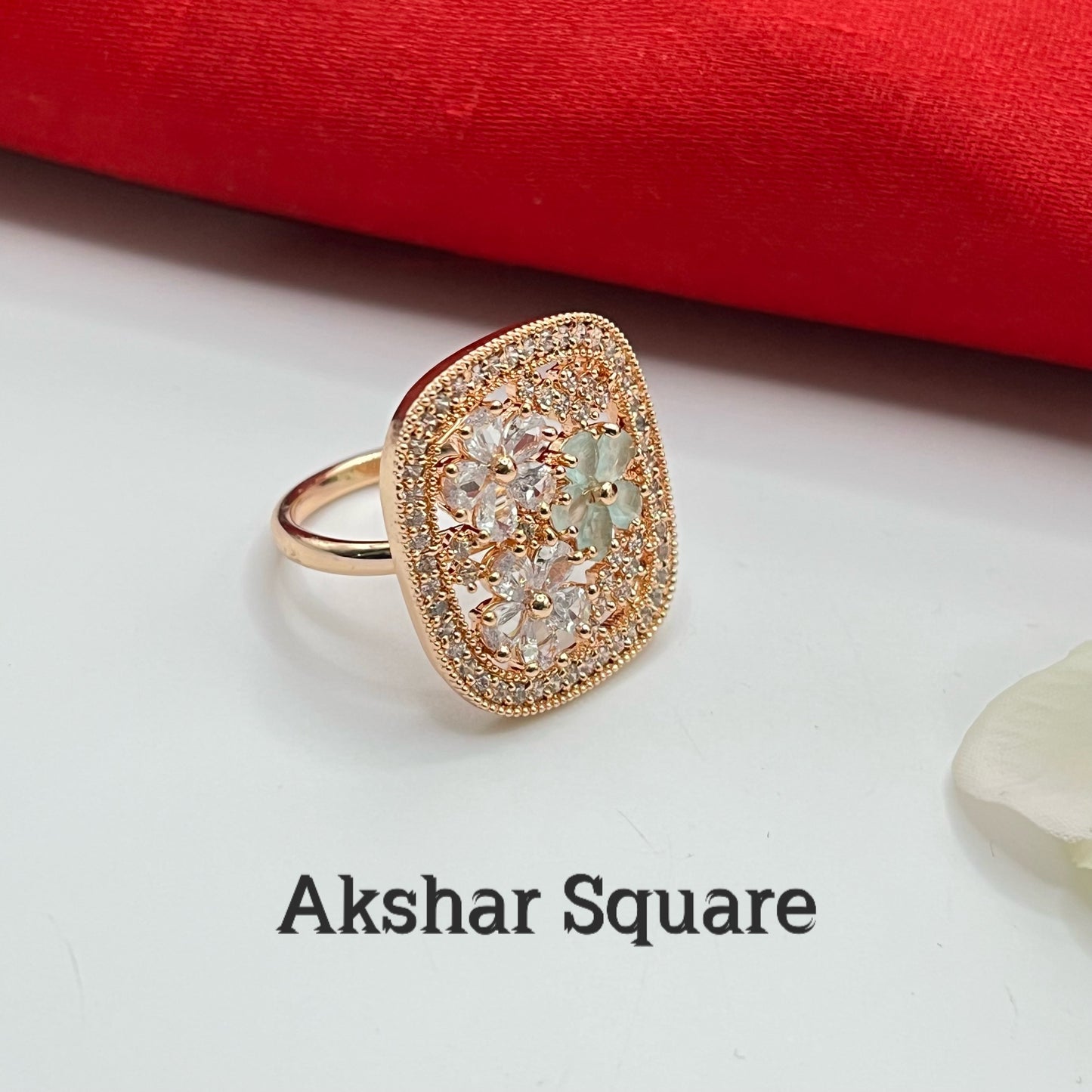 Rosegold Finish Flower Finger Ring