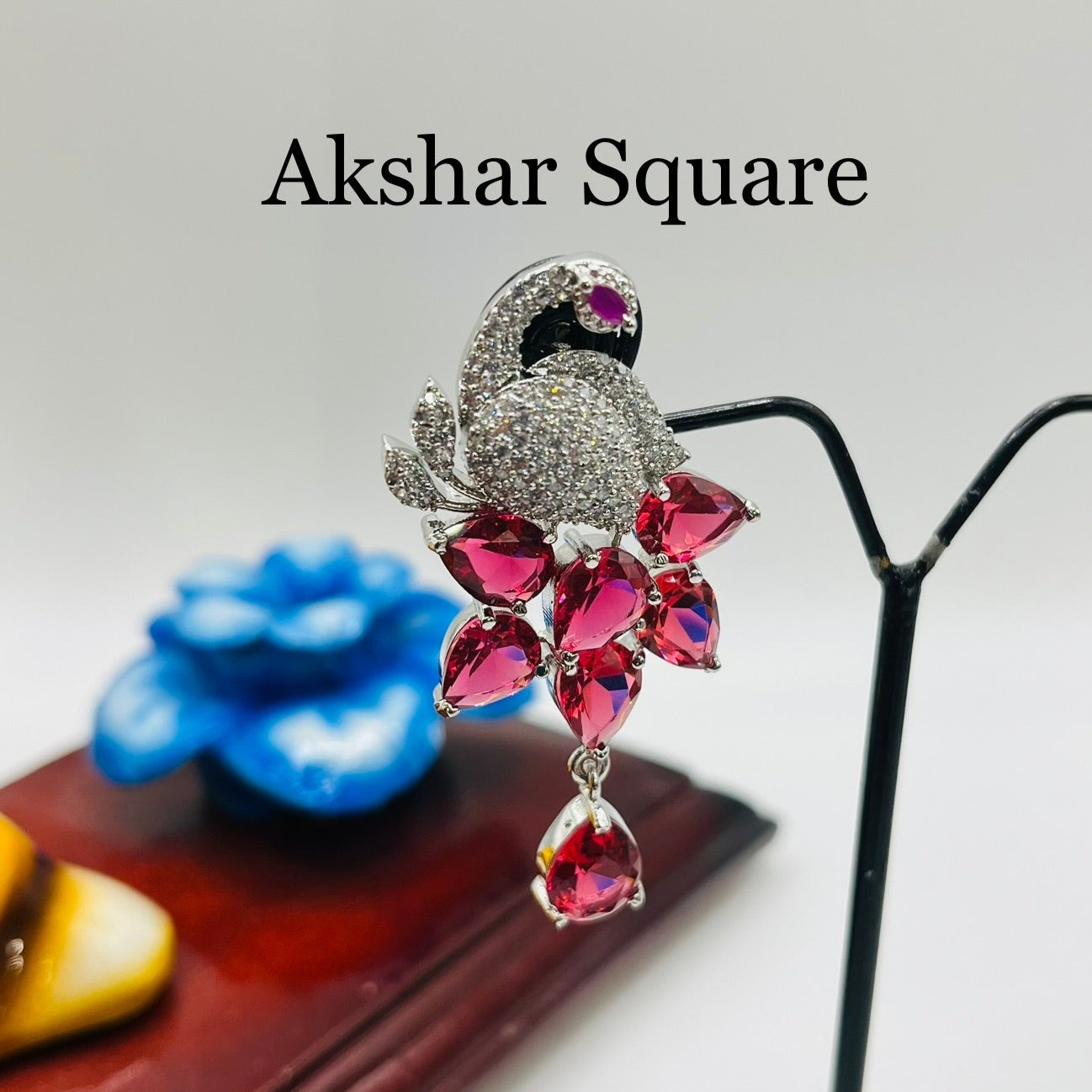 Rhodium CZ Peacock Earrings