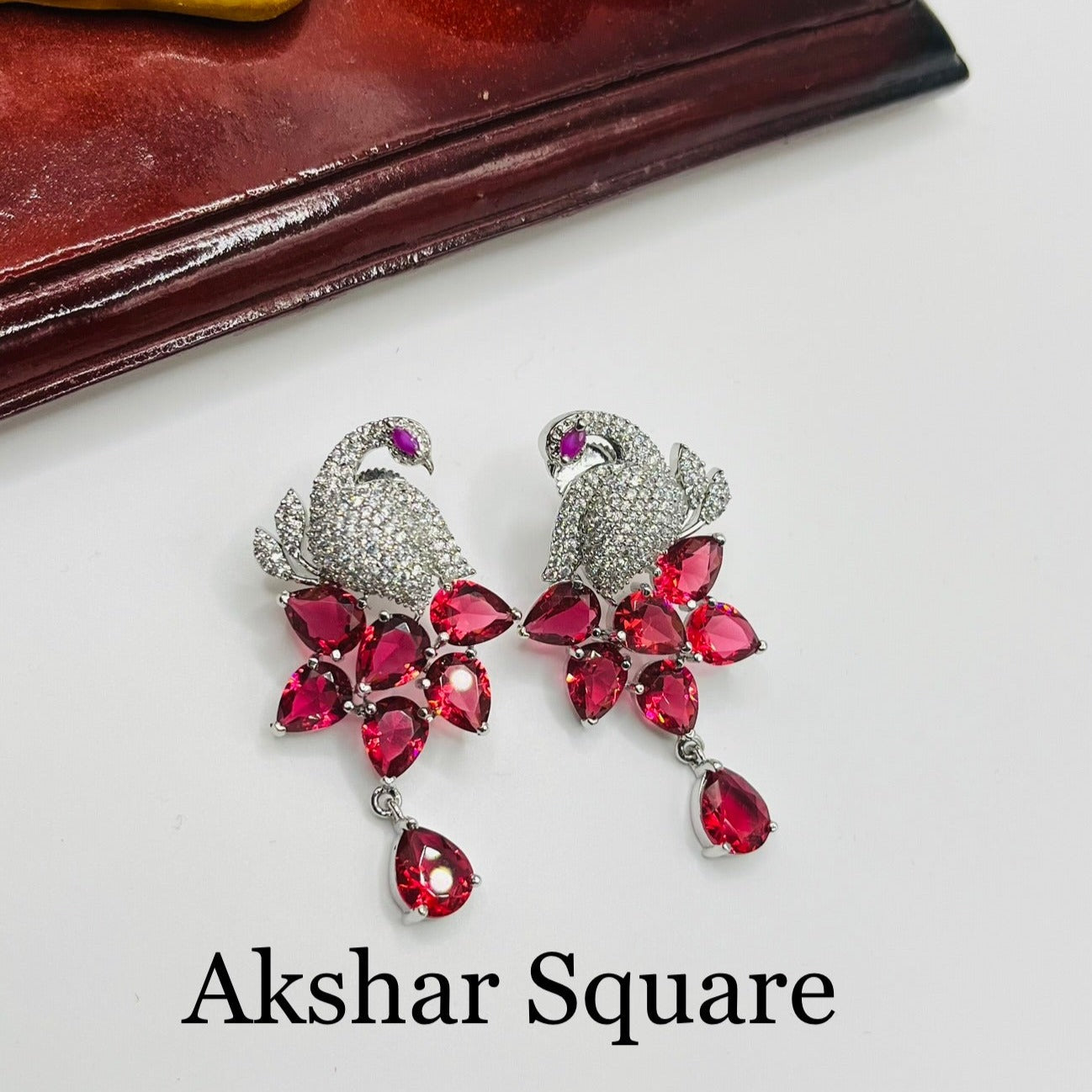 Rhodium CZ Peacock Earrings