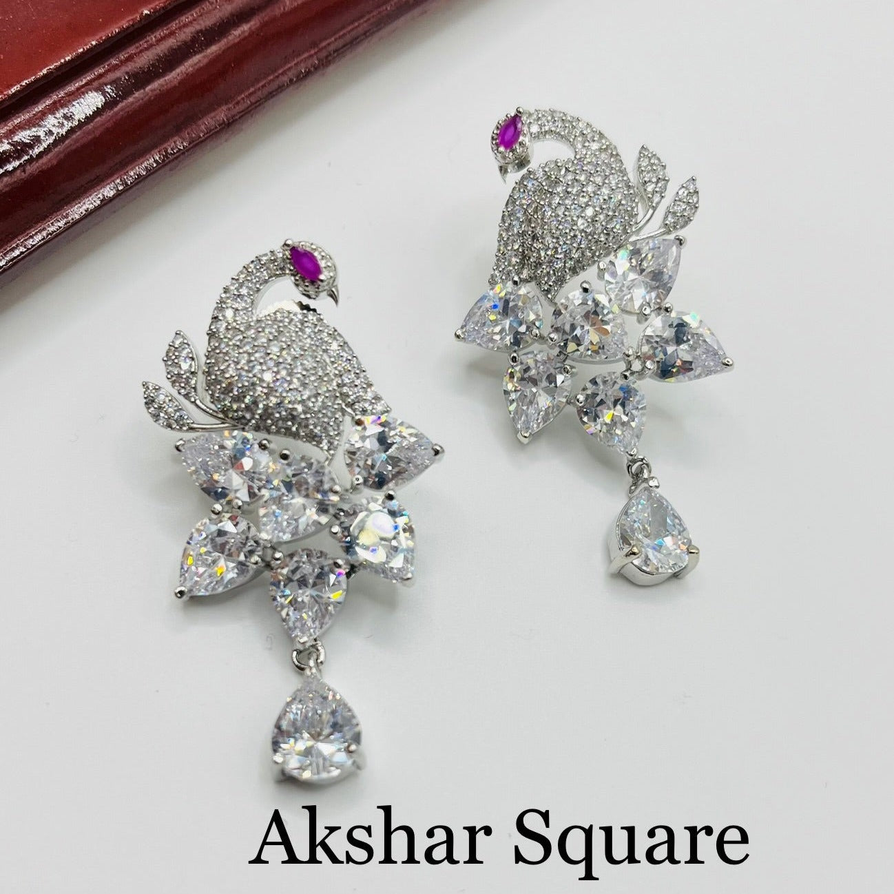 Rhodium CZ Peacock Earrings