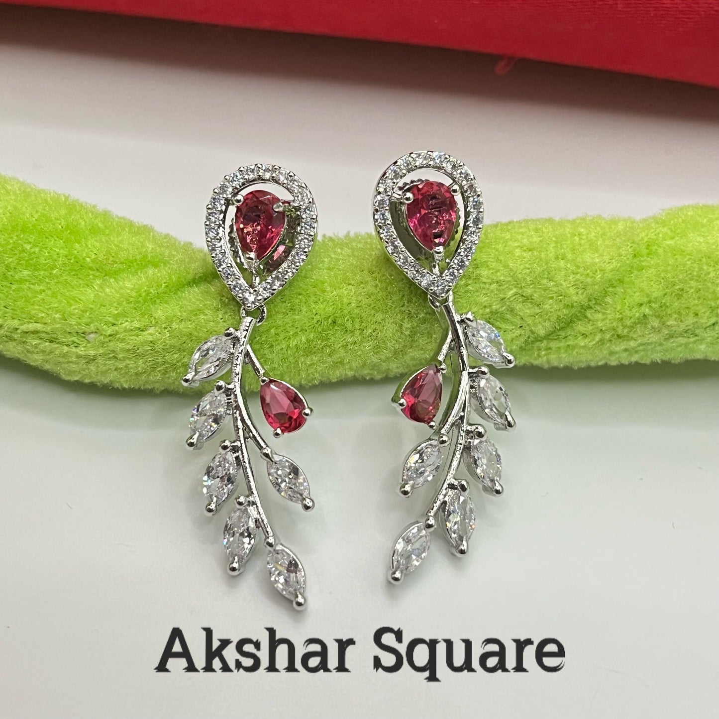 Silver CZ Leaf Earrings