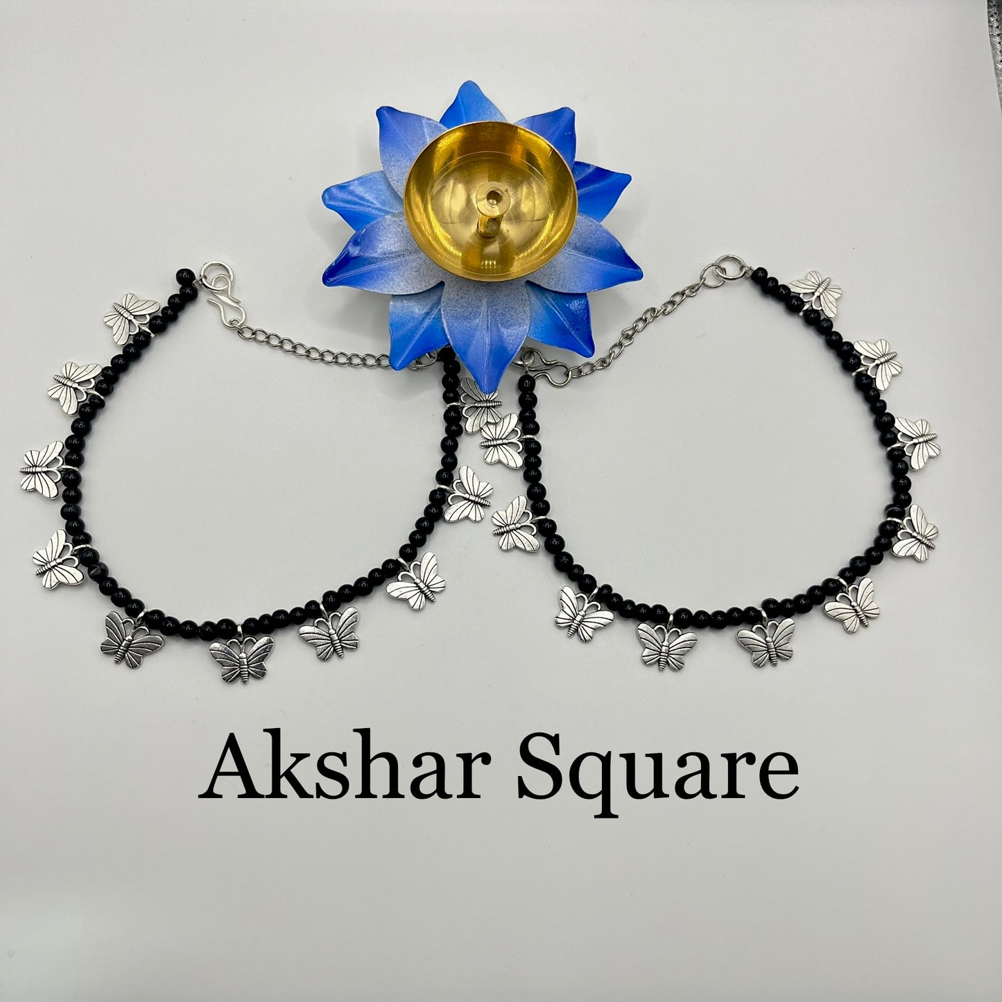 Black bead butterfly anklets