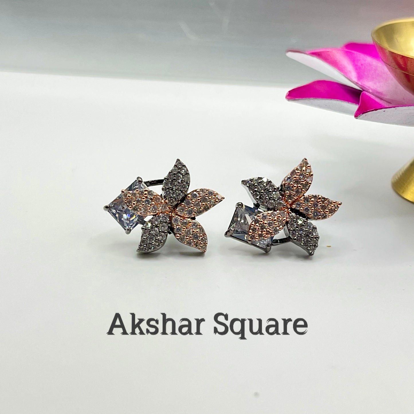 Victorian Rose CZ Stud Earrings