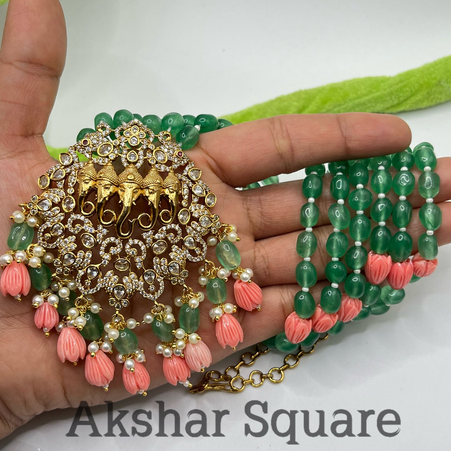 Antique Tulip beads  Ganesha necklace set