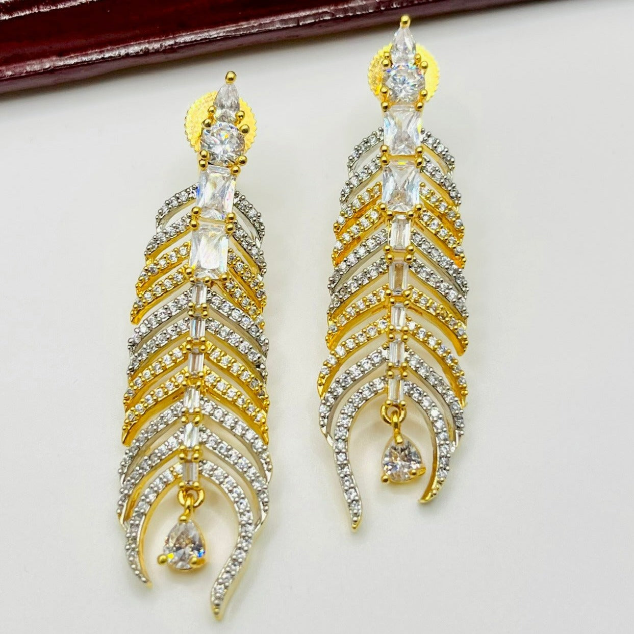 Peacock feather CZ Earrings