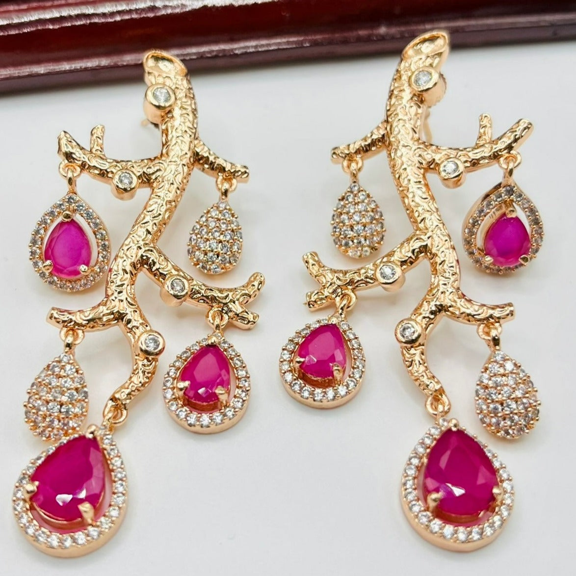 Rosegold CZ Branch Design Earrings