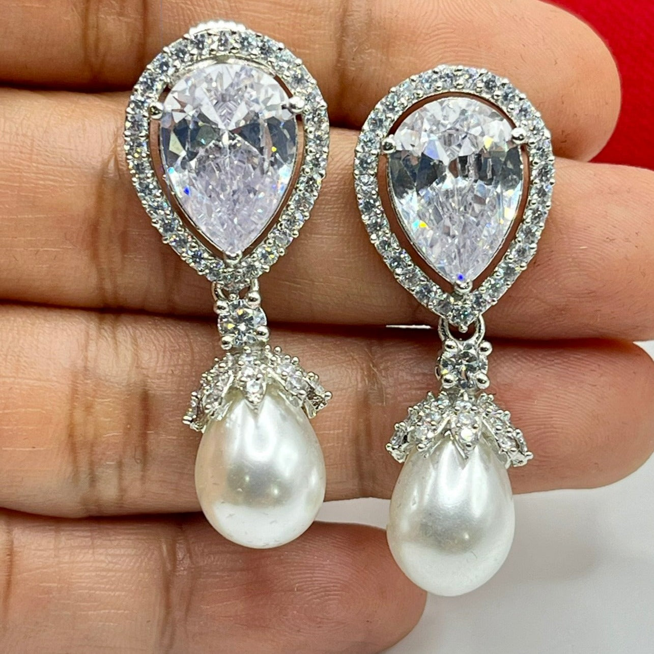 CZ Pearl Drop Earrings