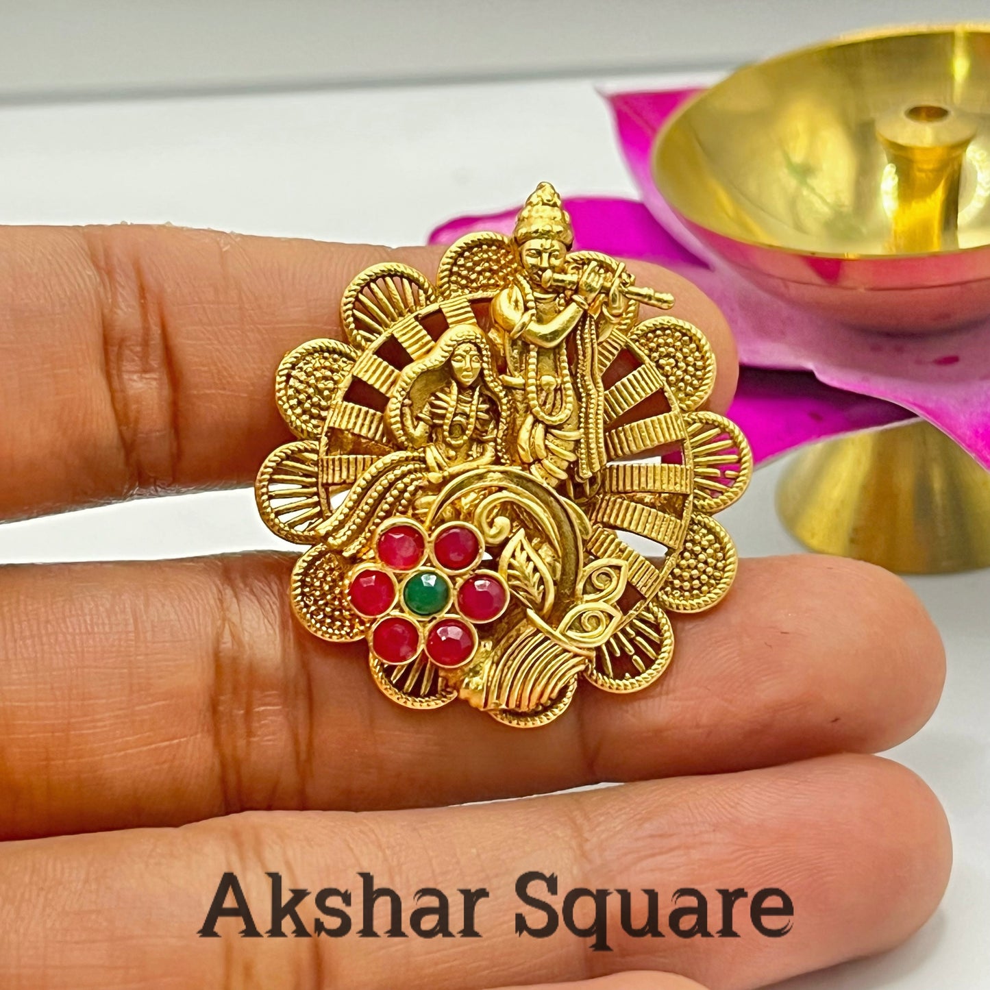 Rajwadi gold radhe krishna Finger ring