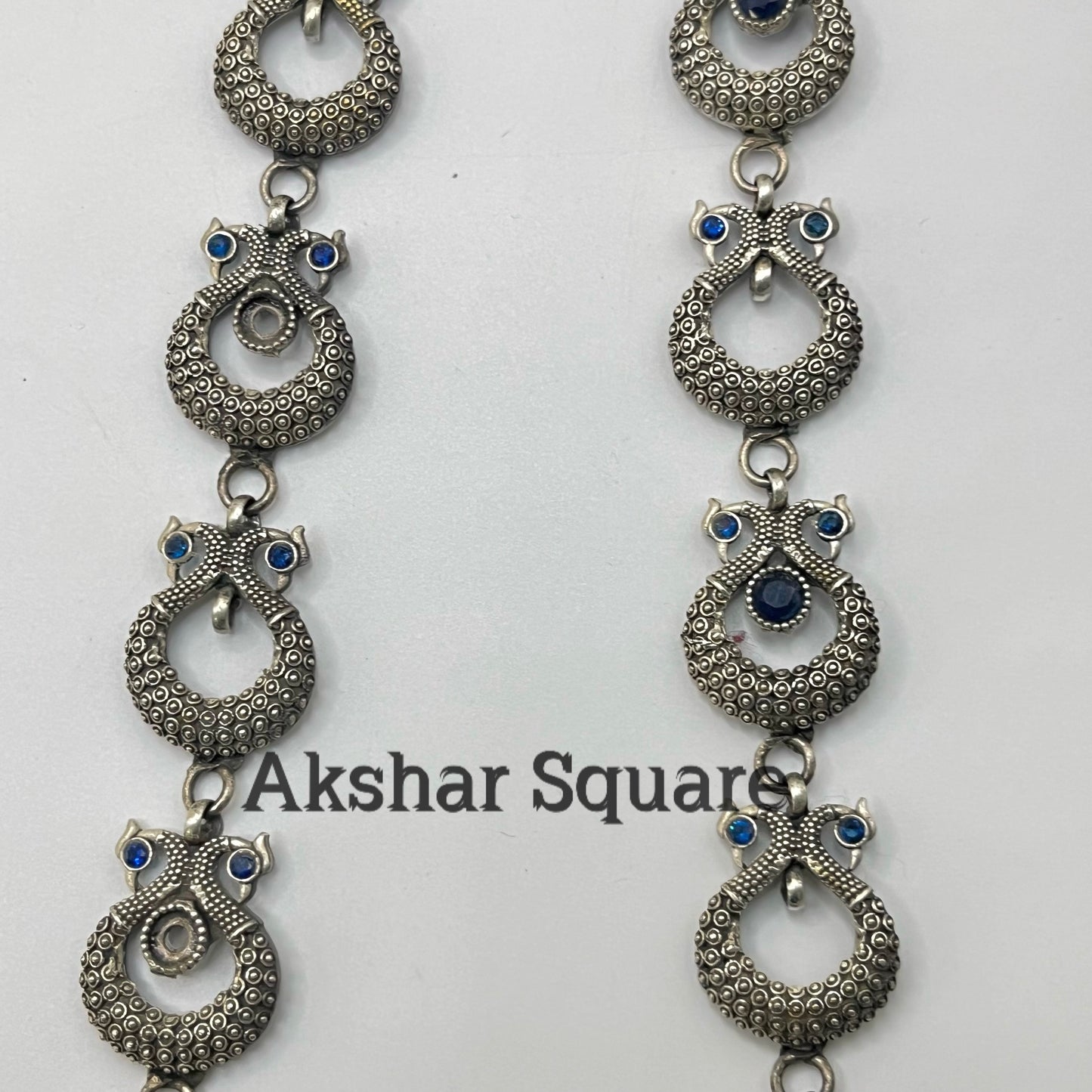 German Silver Lakshmi and Peacock Haaram Set