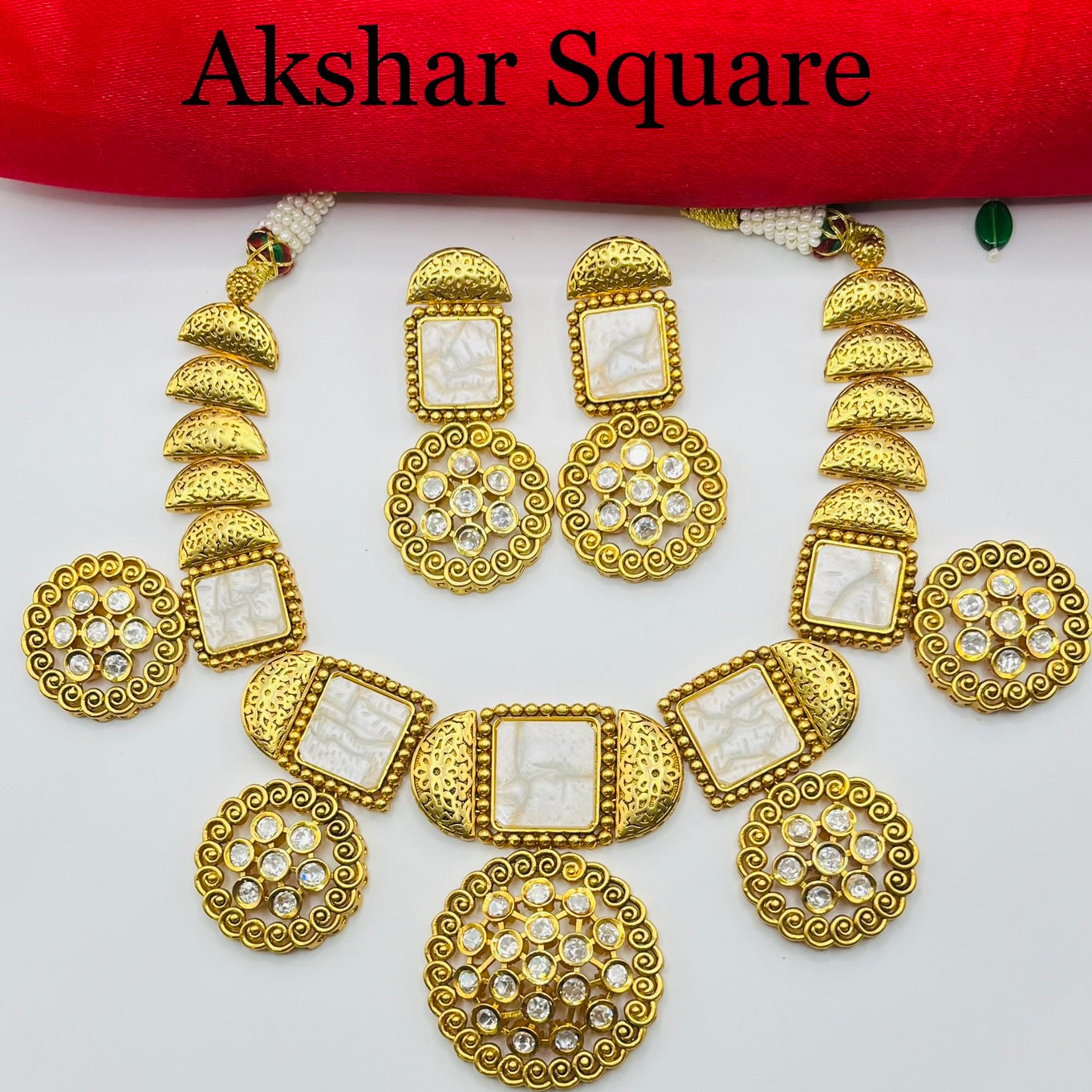 Rajwadi gold polish kundan necklace set