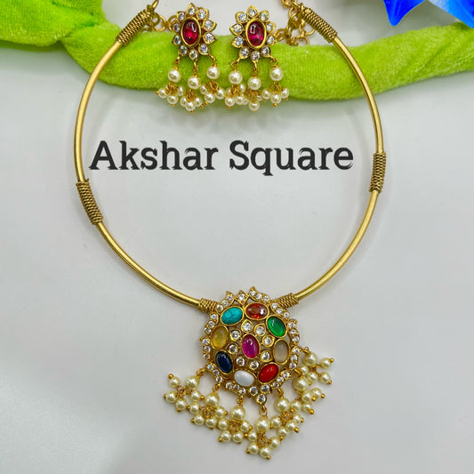 Navratna hasli necklace set