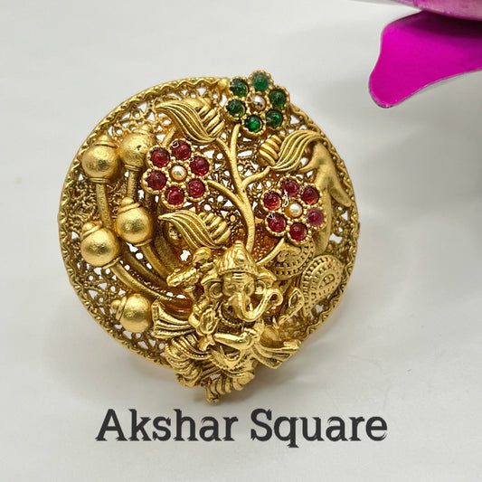Rajwadi gold ganapathi Finger ring