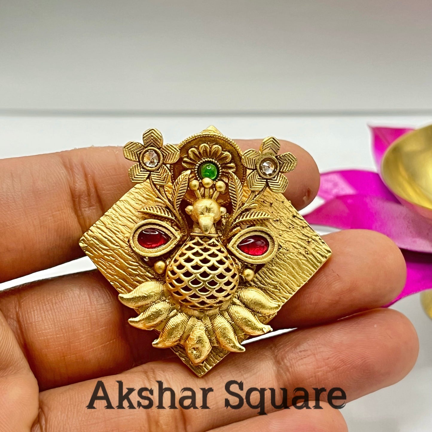 Rajwadi gold peacock Finger ring
