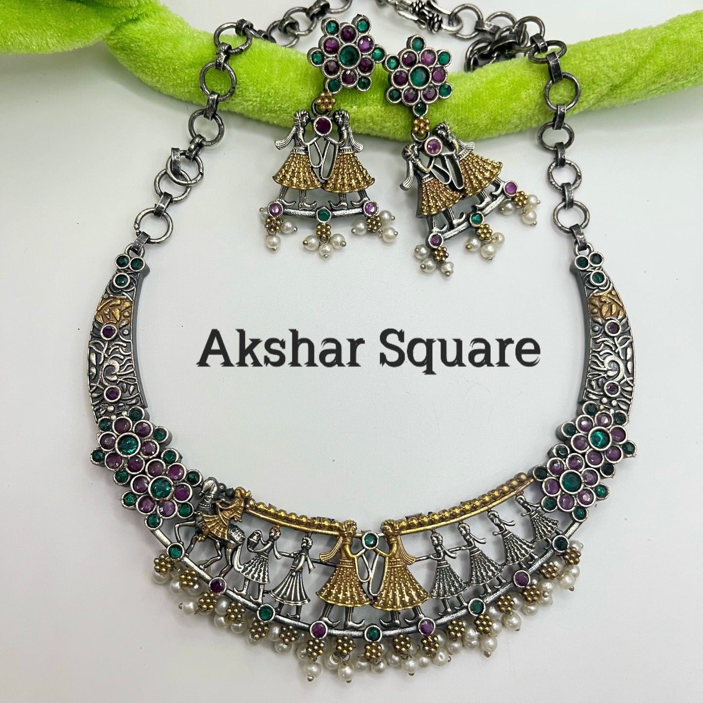 Bharat design German silver choker Necklace set